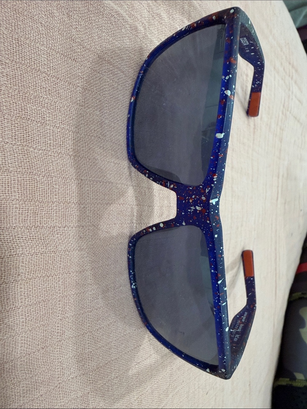 Costa Blue Speckled Square Sunglasses with Orange Temple Tips